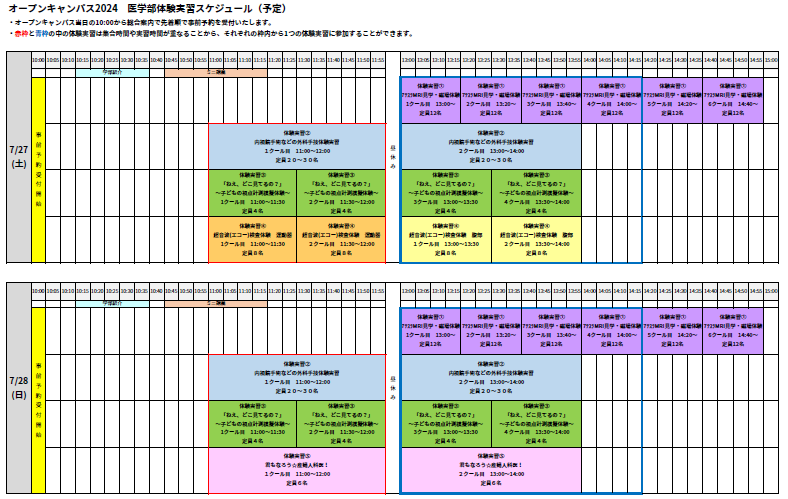 医学部体験実習スケジュール